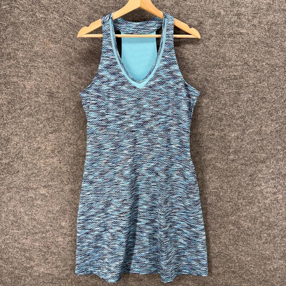 MPG Activewear Dress Women XL Blue Striped Sheath Midi V-Neck Sleeveless Lined